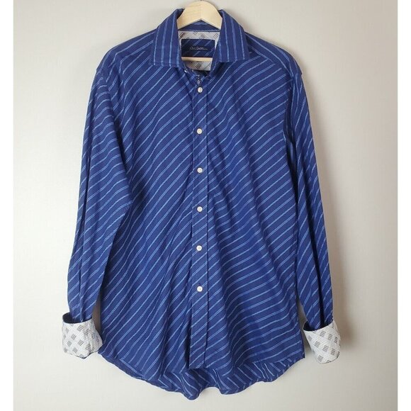 Robert Graham Shirt Mens XL Flip Cuff Blue Check Long Sleeve Button Up Cotton - Picture 14 of 15